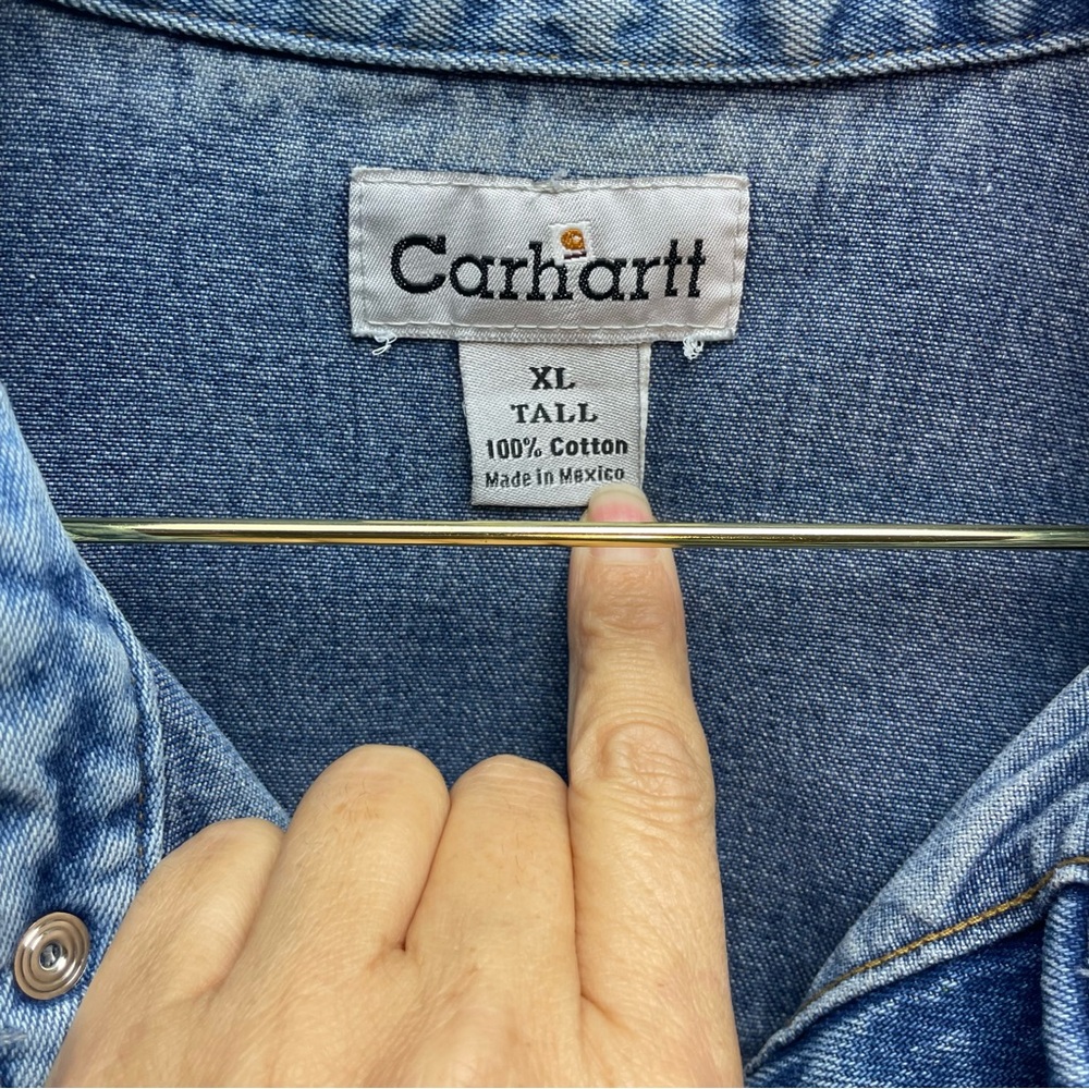 Carhartt Vintage Thrashed Pearl Snap Denim Shacket Button Down Shirt - Picture 3 of 8